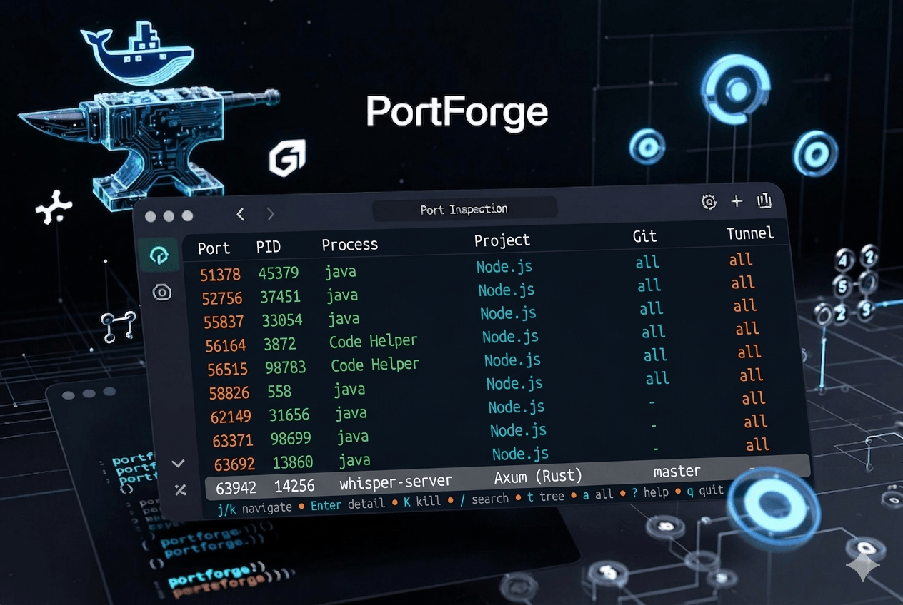 Conceptualised portforge tui on a computer screen