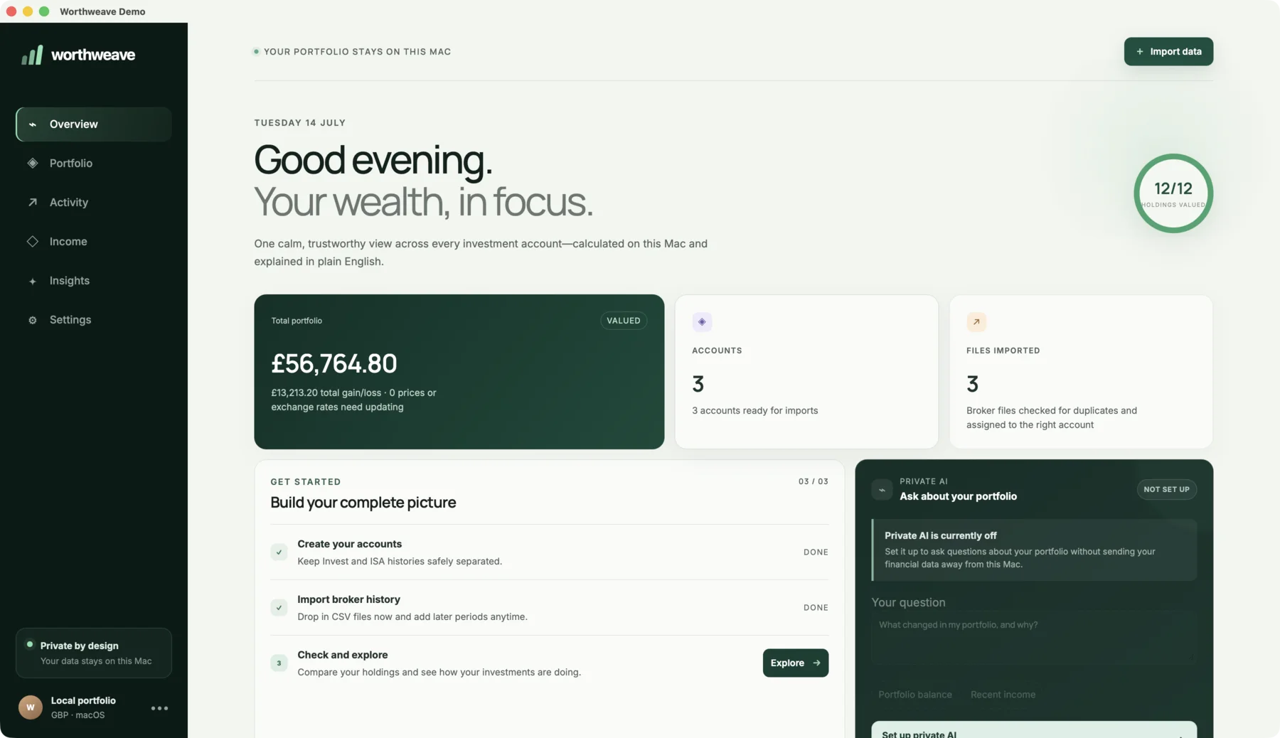 Worthweave overview using an isolated fictional showcase portfolio