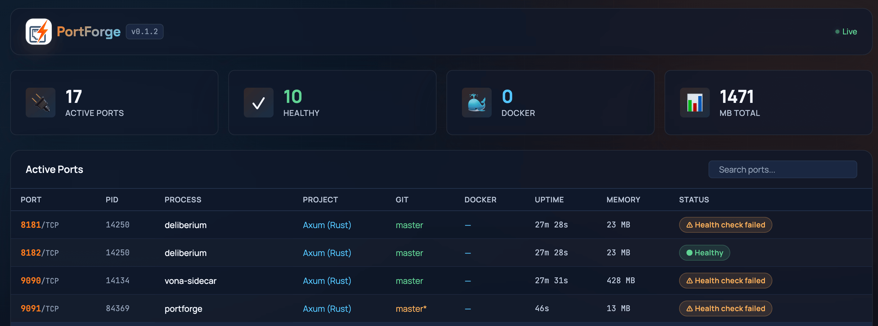 The PortForge Web dashboard